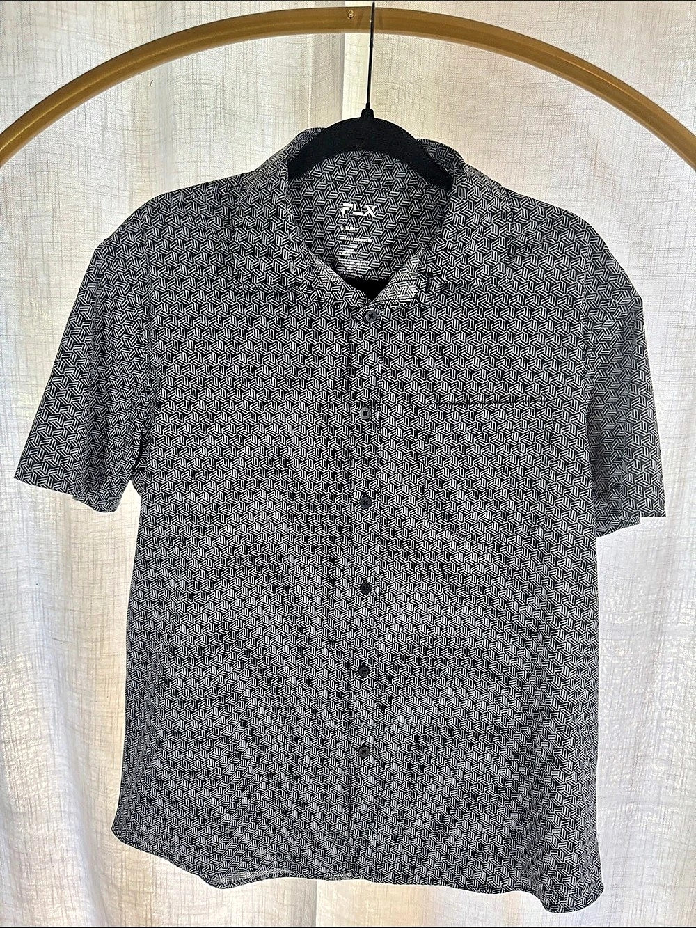 FLX Urban Commuter Men's Geometric Button Down Black & White Large Like New